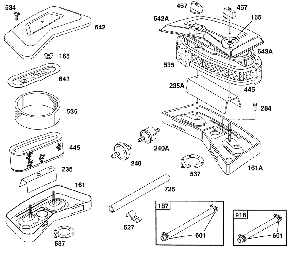 Air Cleaner Group,fuel Hoses Diagram and Parts List for 402777-1273-XX  Briggs and Stratton Engine